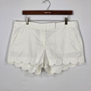 J Crew Scalloped Hem Short Size 12 White Linen Cotton Blend Preppy Summer Beach